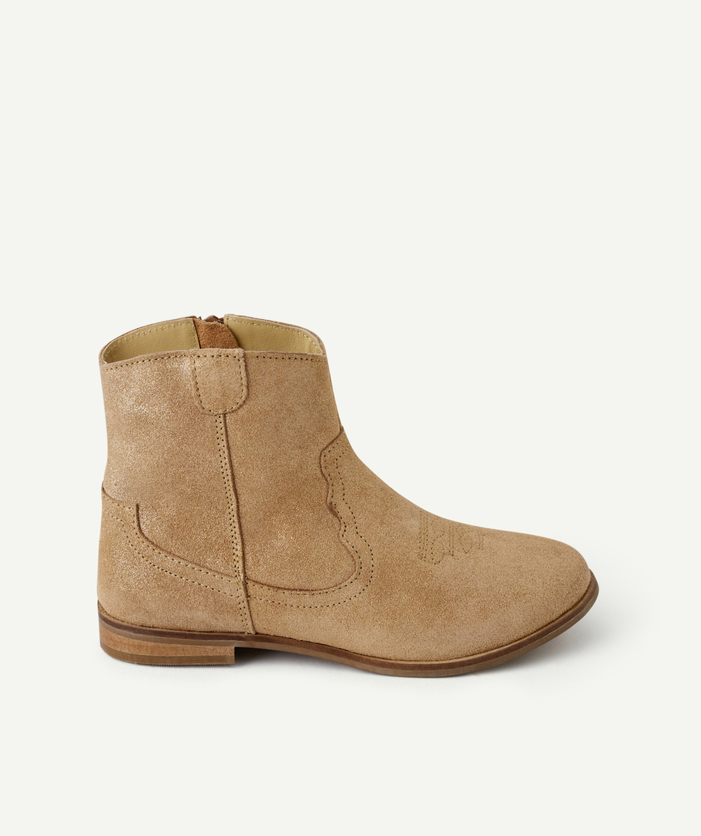 BOTTES STYLE SANTIAGS FILLE EN CUIR BEIGE ET PAILLETÉ