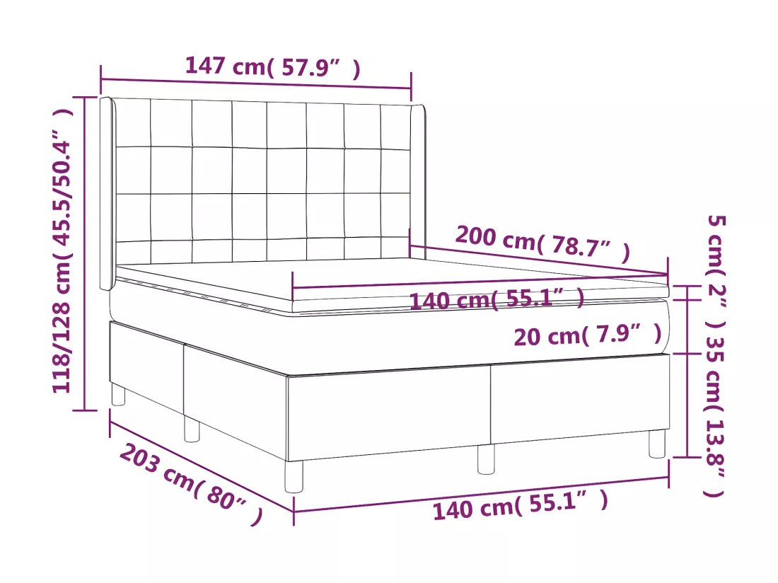 Sommier tapissier matelas et LED Vert foncé 140x200 cm Velours