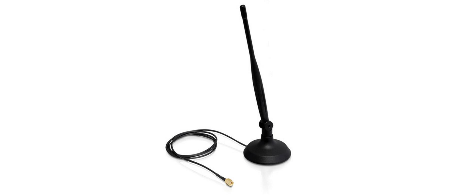 WLAN-Antenne 802.11 b/g/n RP-SMA 4 dBi RundstrahlDelock WLAN 802.11 b/g/n Antenne RP-SMA 4 dBi omnidirektional Gelenk mit magnetischem Standfuss