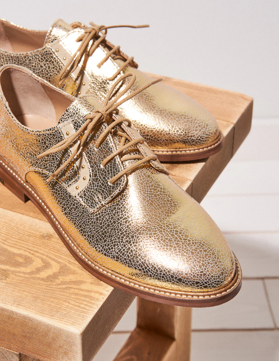 Derbies Laurette - Cuir Craquelé Doré