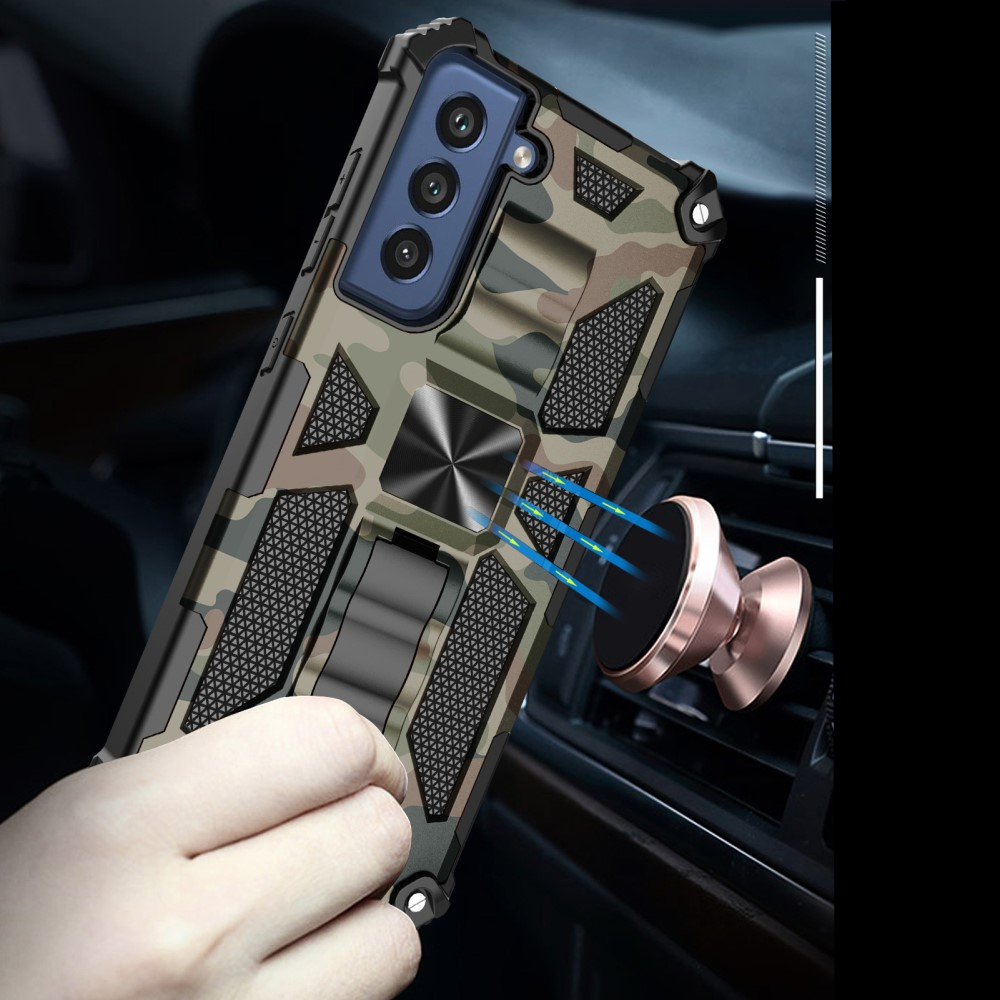Samsung Galaxy S21 FE 5G Hybrid Hardcase Hülle Air Cushion   Magnetischer Kickstand - Camouflage