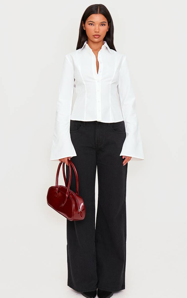 Blanc Chemise Ajustée À Détails De Coutures