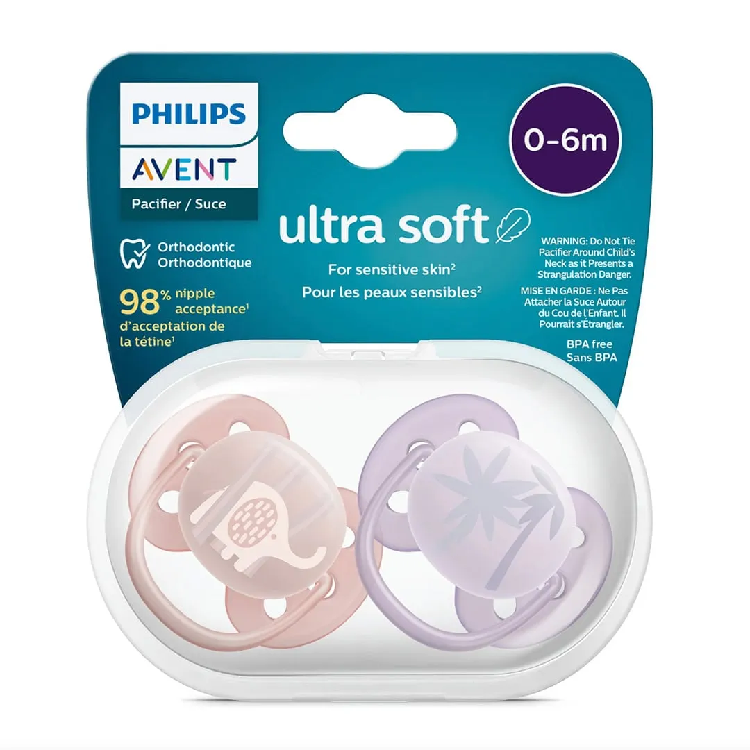 Philips Avent Suce Ultra Douce 0-6 mois Éléphant Litchi  Palmiers Lilas (2)