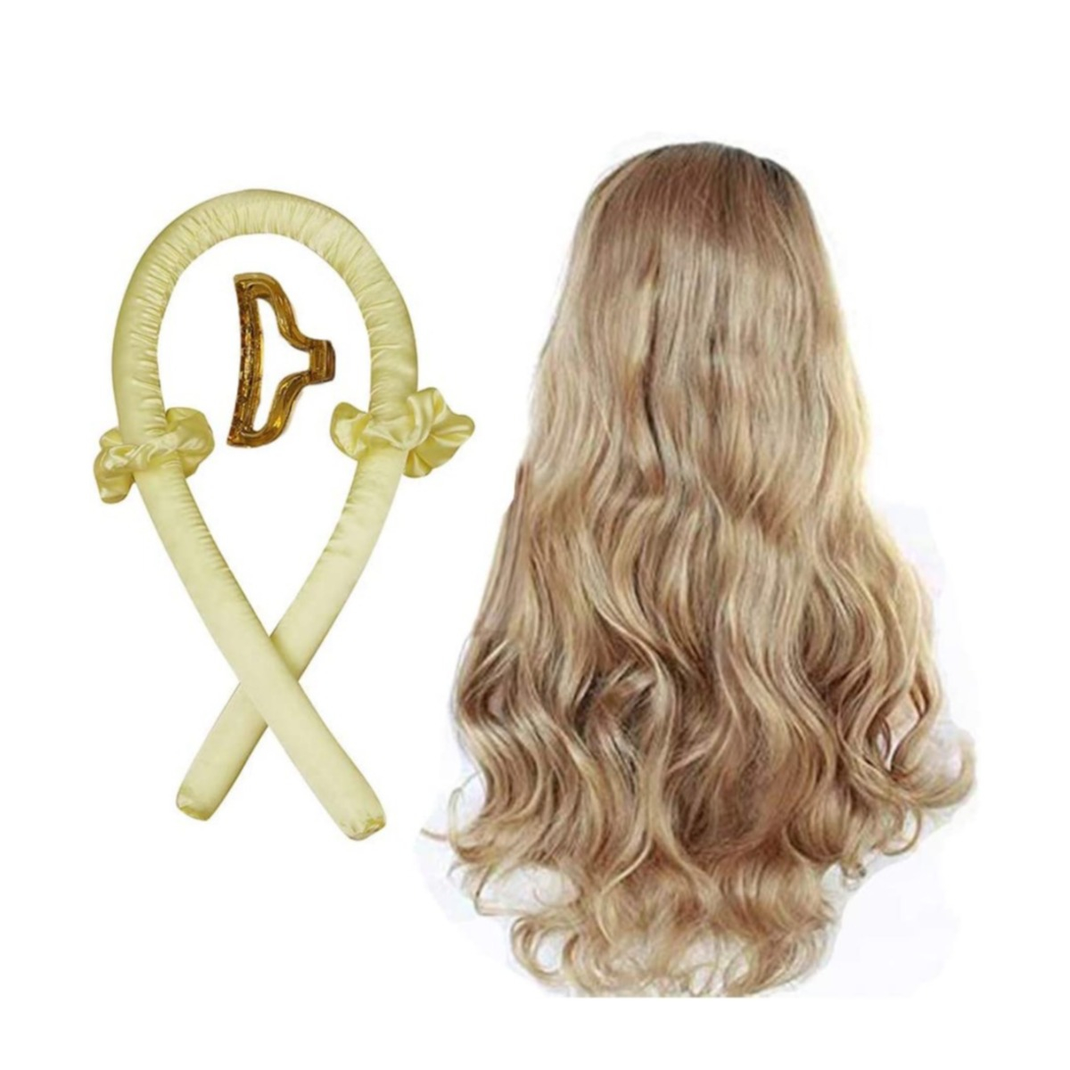 (4-tlg. Set) Locken Haarband Heatless Curler Sockenlocken Haar Styling ohne Hitze inkl. Haarspange   Haargummis - Gelb