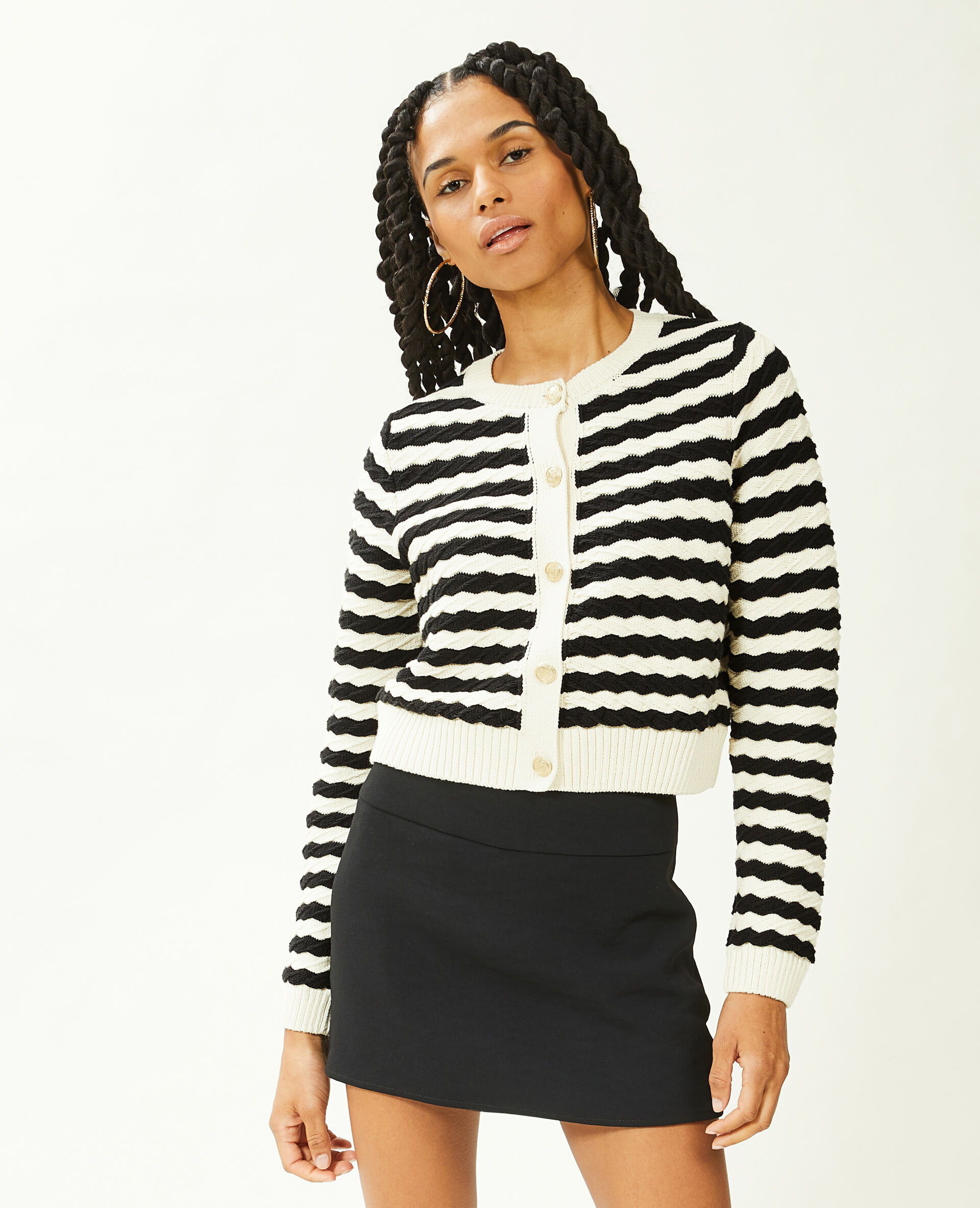 Gilet en maille reliéfée boutons marins - Beige