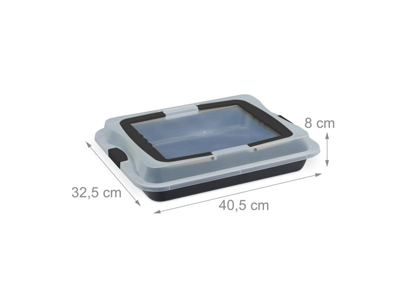 relaxdays Backform eckig 40.5 cm x 32.5 cm, Schwarz Praktische Blechkuchen Transportbox