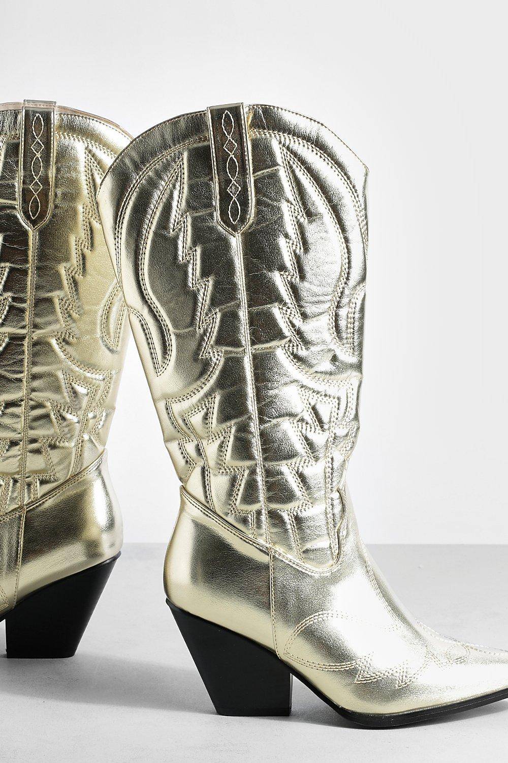 boohoo Bottes de cowboy western métalliques montantes