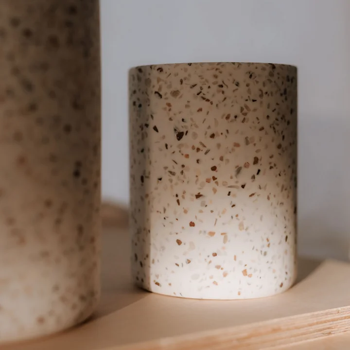 Humdakin - Terrazzo Aufbewahrung mit Deckel, Lucca, Ø 10 x 14 cm, rot / beige