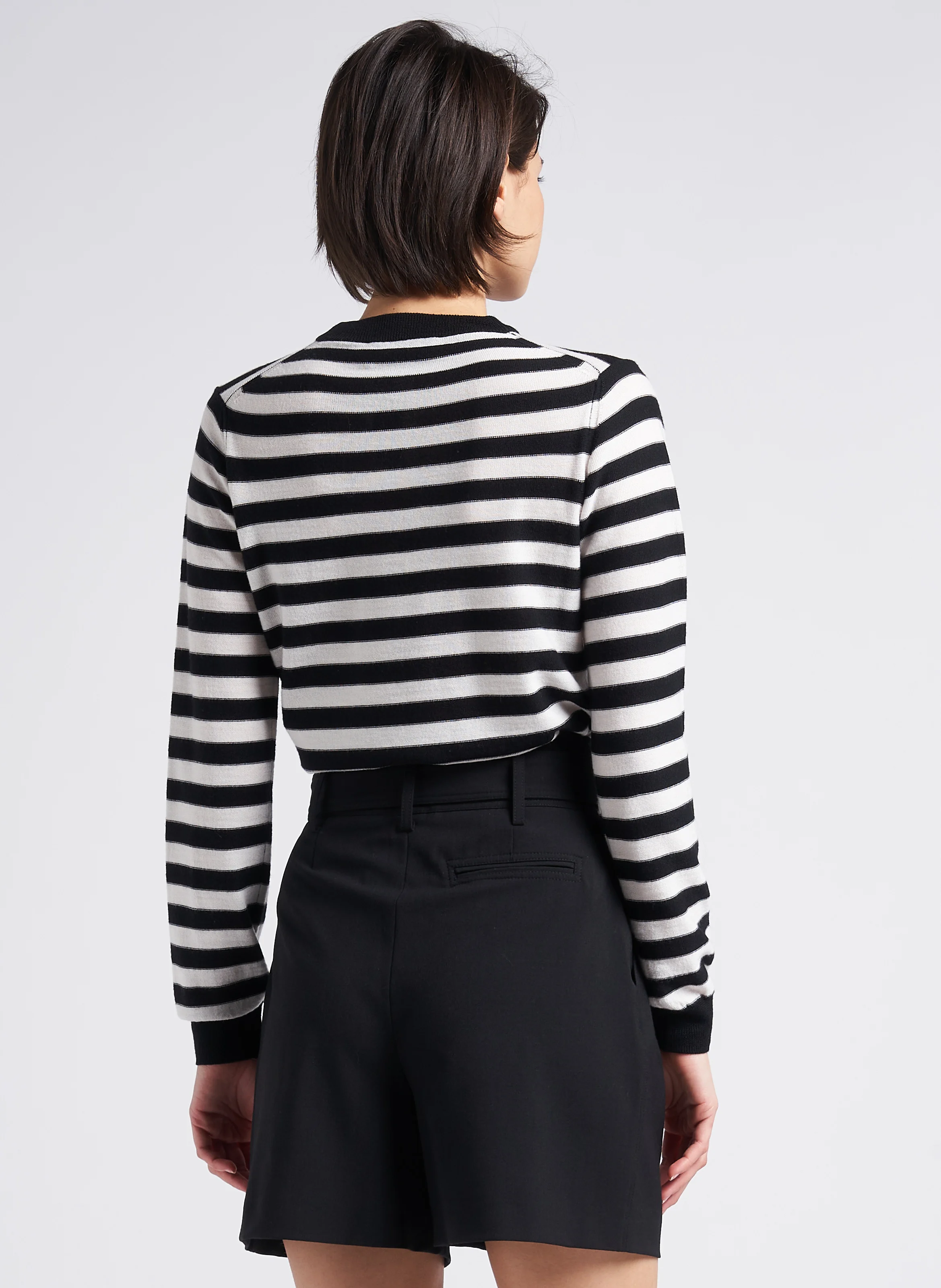 Pull fin col rond rayé en laine mérinos | Rayé