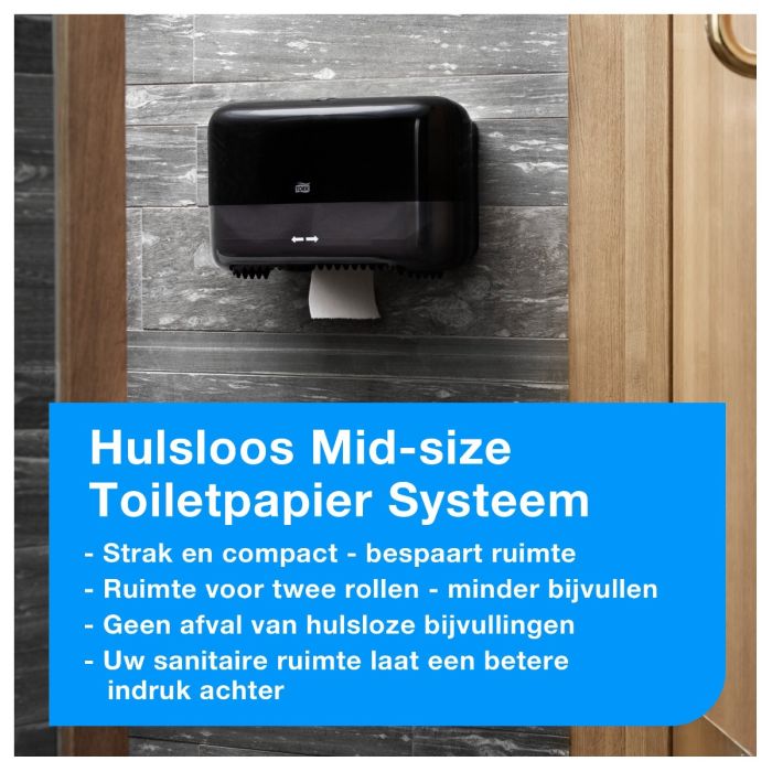 Tork 558048 Hulsloos Toiletpapier Dispenser Zwart T7, Mid-size, Elevation Lijn (558048)