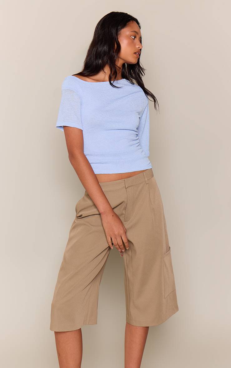 Kaki Short Long Tissé Ajusté Avec Détail De Poche