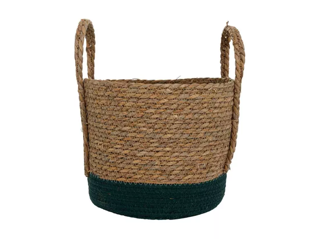 Panier en fibres naturelles et coton noir D29x24/34