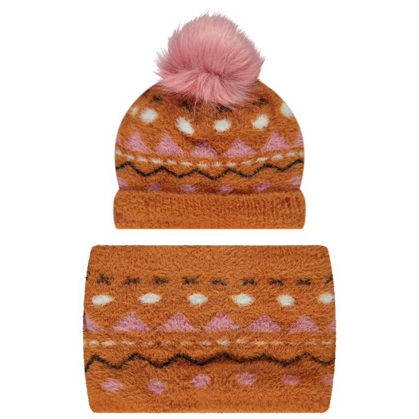 Ensemble bonnet et snood en tricot imprimé fantaisie pour fille