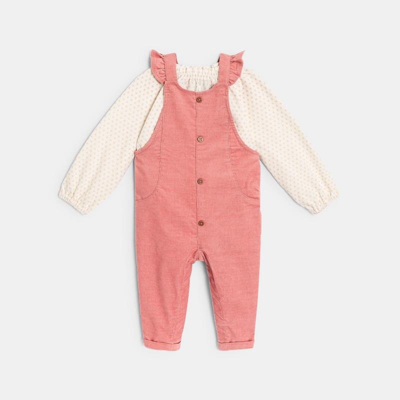 Salopette velours côtelé et blouse rose bébé fille Rose