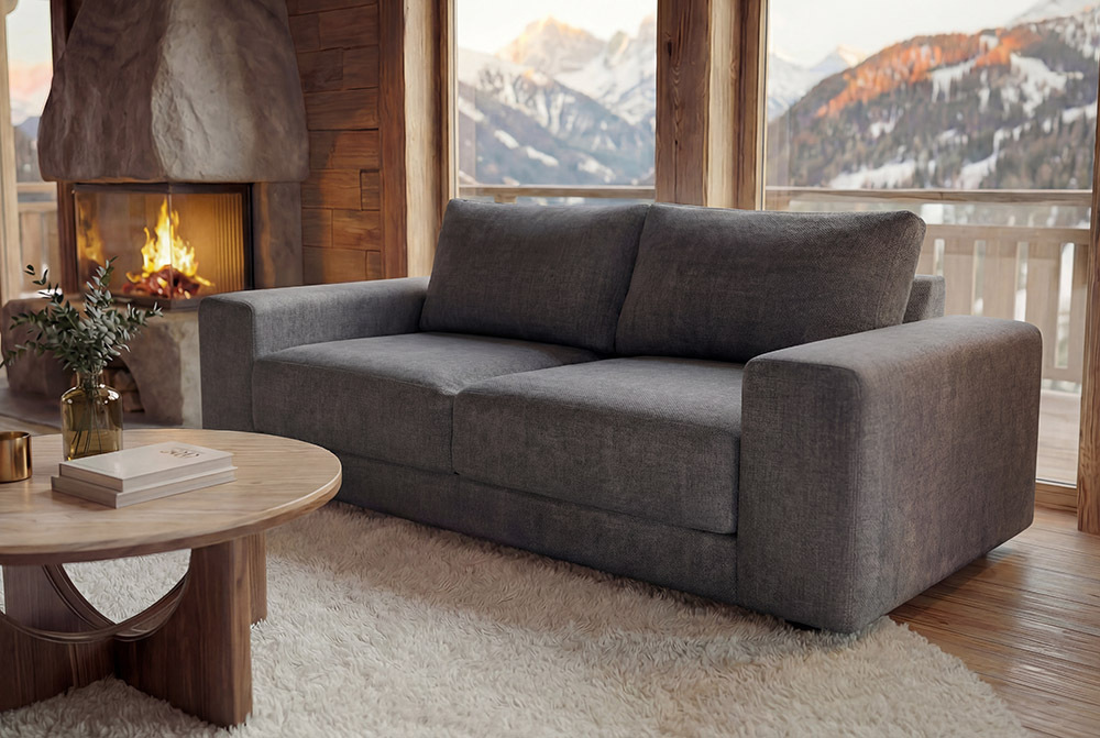 Großes Sofa LOFT 210cm grau Vogue Velours Samt 3-Sitzer Couch Taschenfederkern