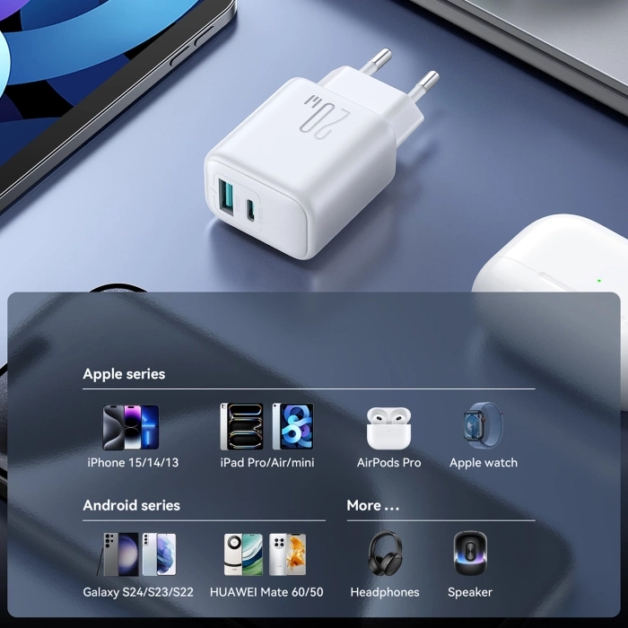 (20W) USB C / USB A Ladegerät Netzteil Power Delivery / Quick Charge (JR-TCF21) - Weiss