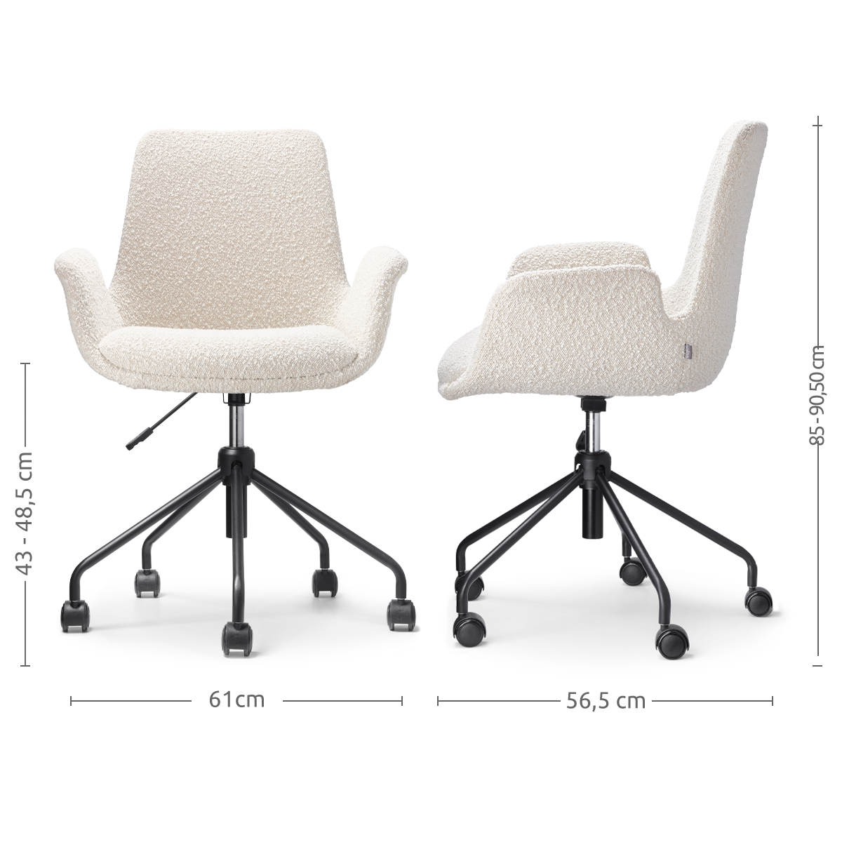 Nolon Nout-Eef Bureaustoelen Set van 2 - Bouclé Beige - Zwart