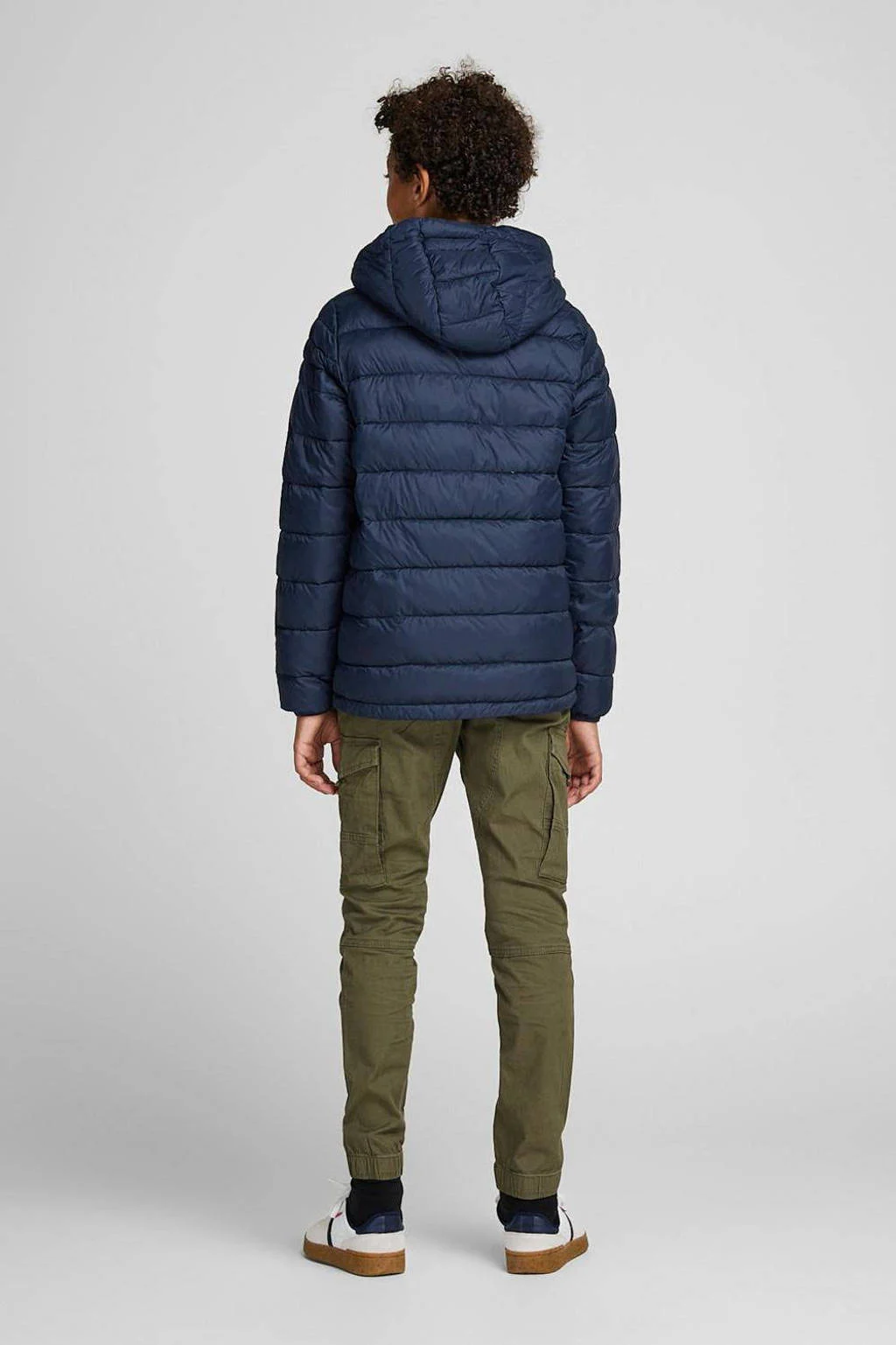 JACK & JONES gewatteerde tussenjas JJEACE donkerblauw/rood/wit