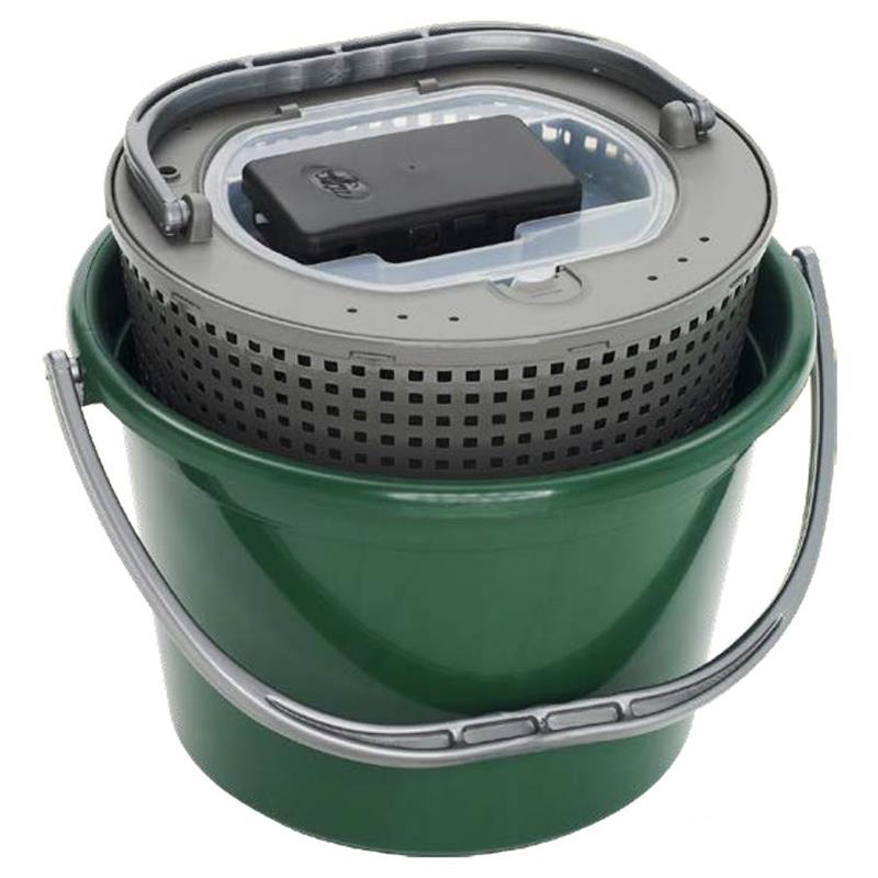Seau A Vifs Plastilys 18L Rond Vert Fonce + Panier Vivier + Aerateur Integre