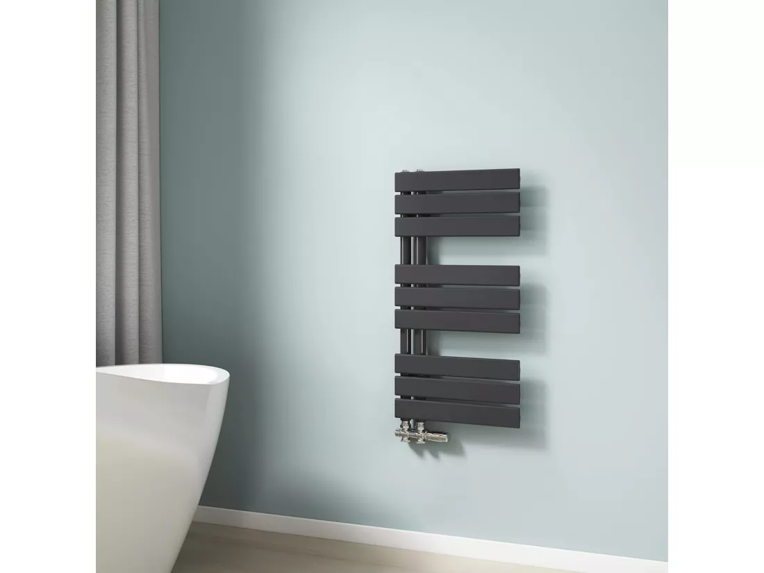 EMKE Sèche-serviettes à Eau Chaude Panneau Plat, Sèche-serviettes connexion latérale pour, Noir 752x400mm 342Watts