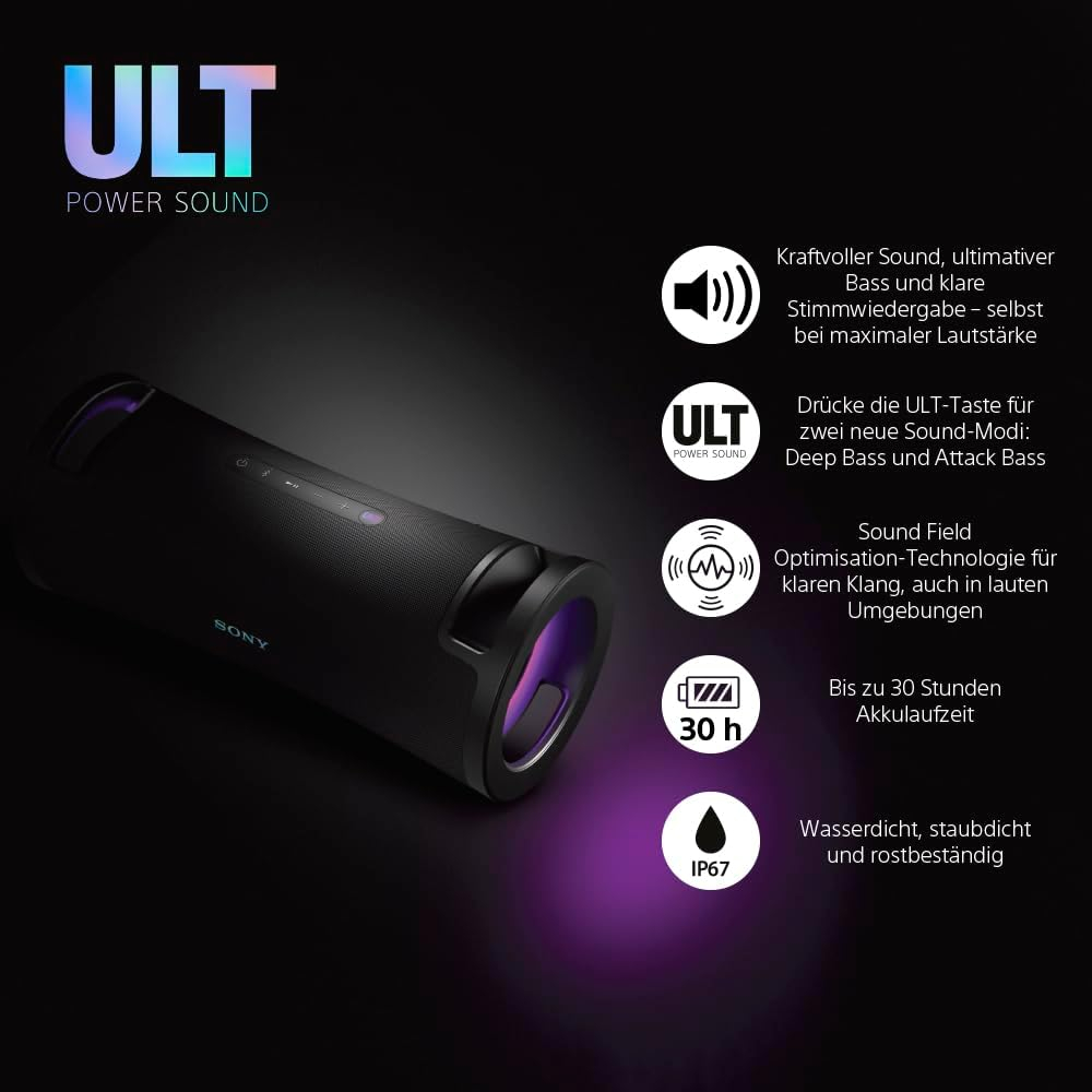 ULT Field 7 Bluetooth Lautsprecher Wireless Speaker IP67 mit RGB Beleuchtung (SRSULT70B.EU8) - Schwarz