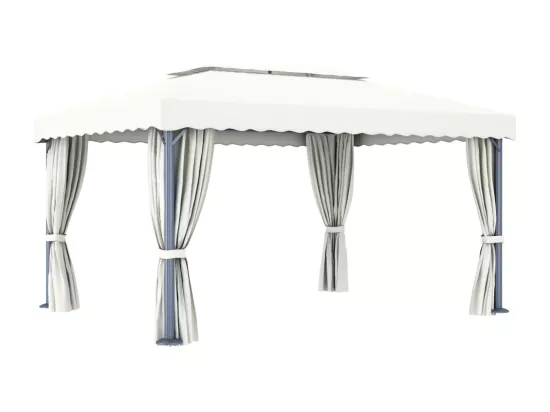 Tonnelle avec rideau 4x3 m Blanc crème Aluminium