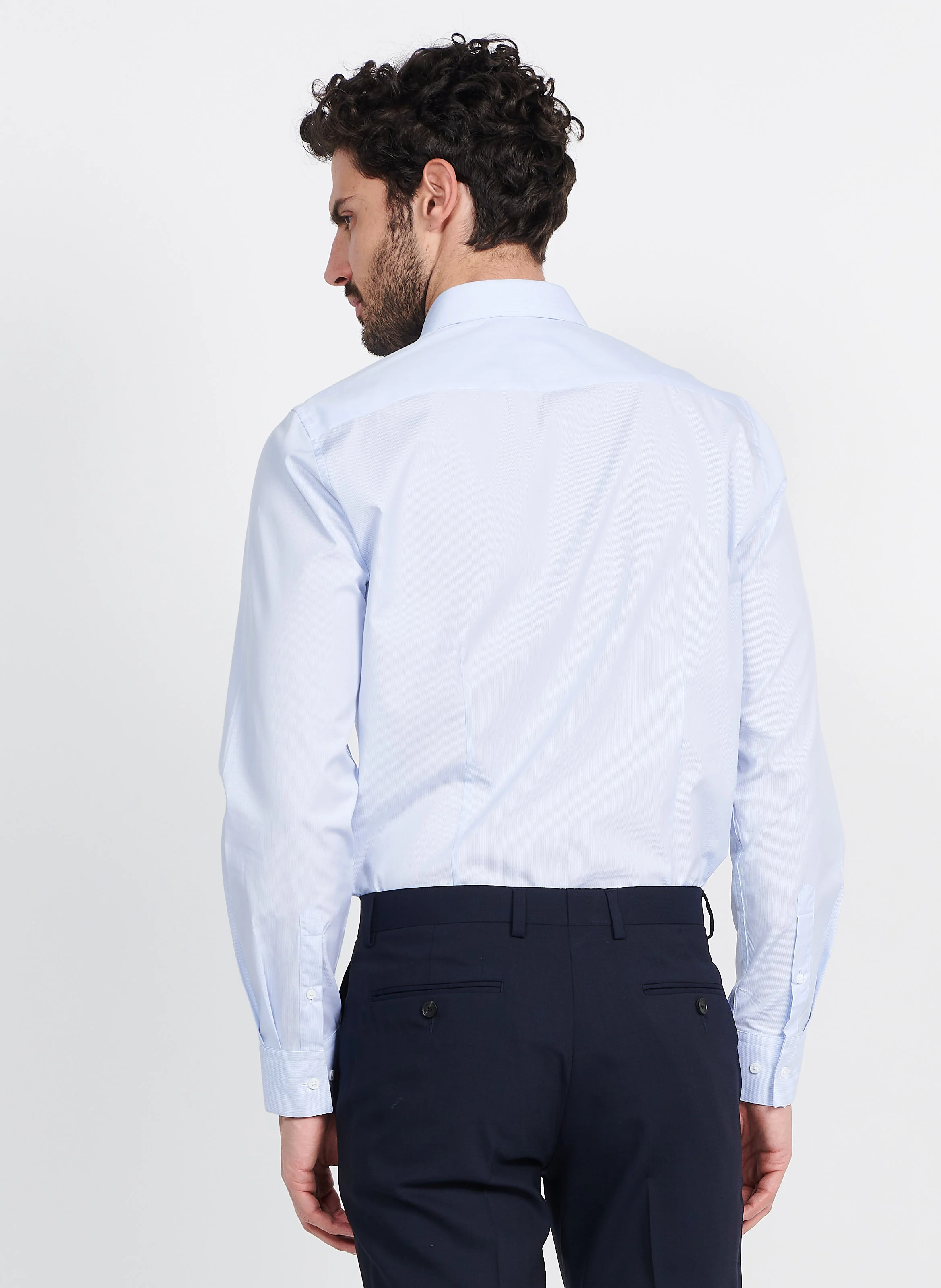 Chemise col classique slim-fit rayée en coton| Bleu