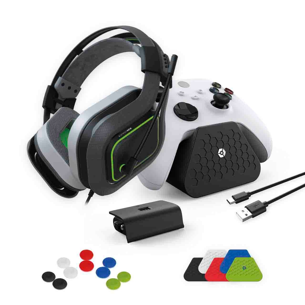 Gioteck Essential Pack für Xbox – Headset, Ladestation mit Akku, Daumenkappen und USB-C-Kabel