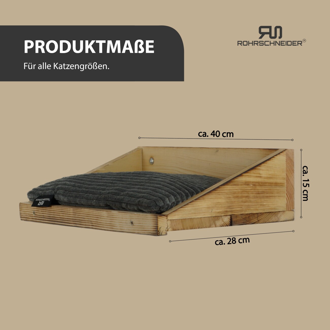 Rohrschneider ® Kletterwand Massiv, Wandelement, Katzenbett mit 2 Katzentreppen, waschbares Kissen dunkelgrau
