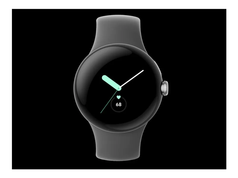 Google Pixel Watch - 41 mm - poleret sølv - smart ur med aktivt bånd - fluoroelastomer - trækul - båndstørrelse: L - 32 GB - Wi-Fi, LTE, NFC, Bluetooth - 4G - 36 g