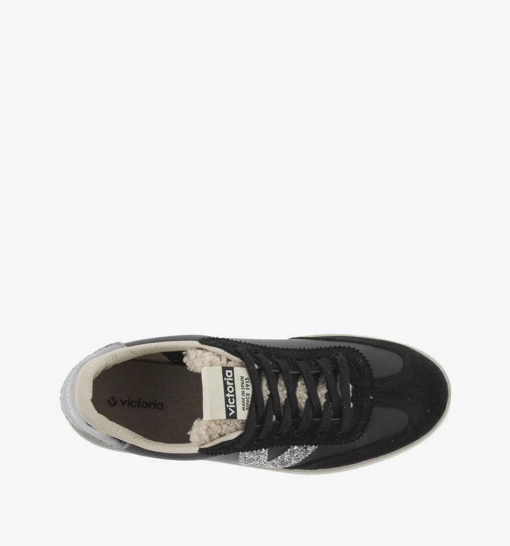 BERLÍN CYCLISTE EFFET CUIR & PEAU DE MOUTON Baskets pour femmes avec détails glitter NEGRO