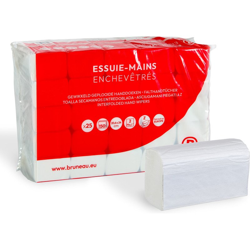 Essuie-mains Bruneau extra blanc pliage enchevêtré - Colis de 3750