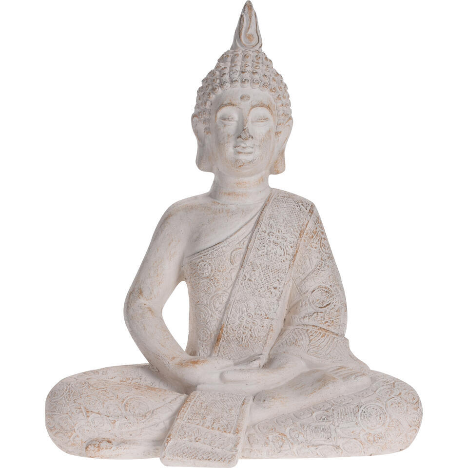 Boeddha beeld zittend - antiek creme design - 37 cm - magnesiumoxide