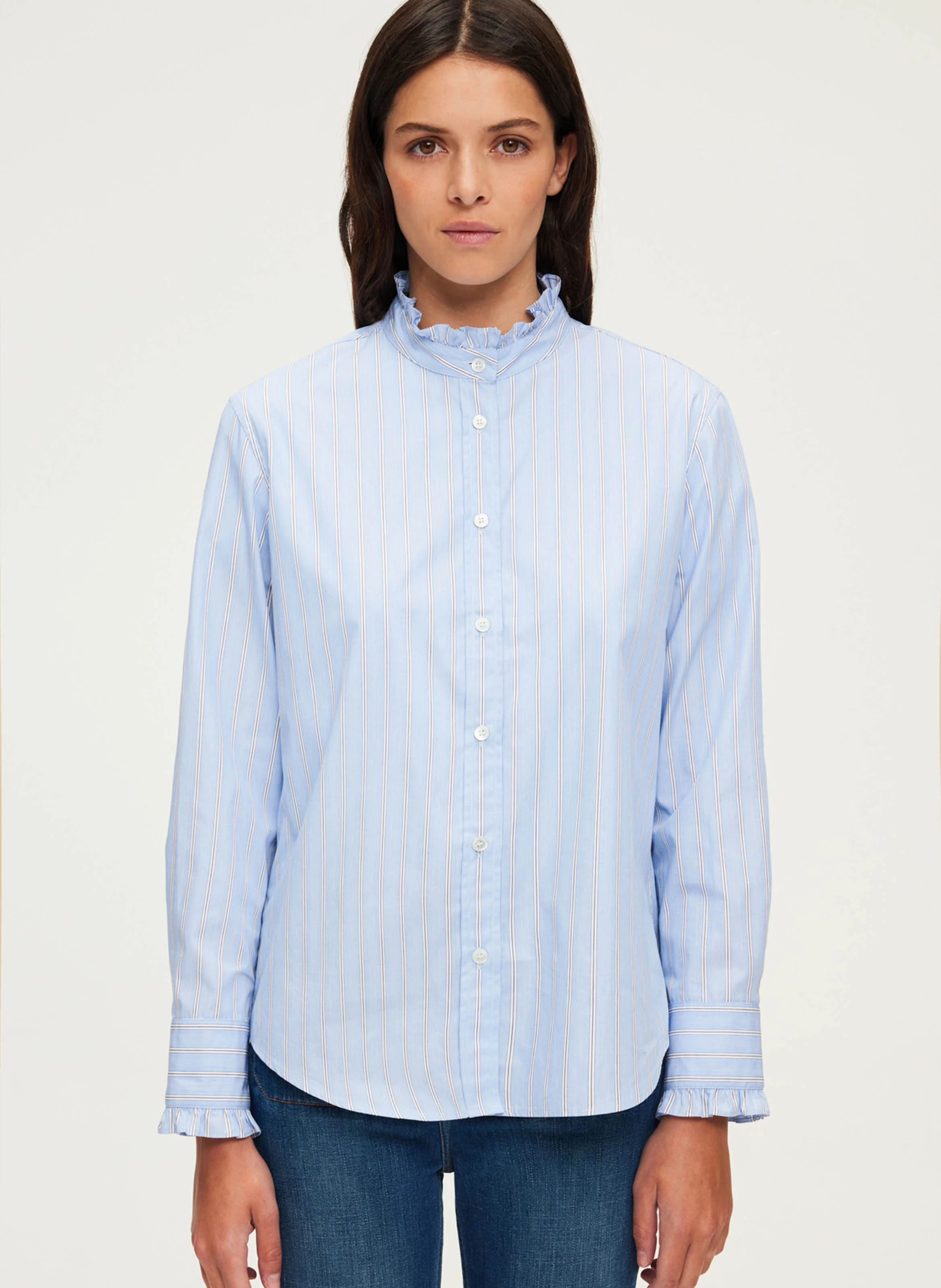 BAIDY - Chemise rayée à volants en coton | Bleu