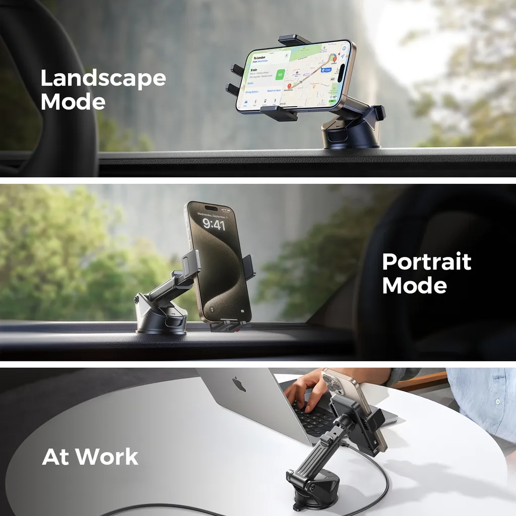 (15W) Qi Wireless Charger Auto KFZ Smartphone Teleskoparm Halterung Ladegerät mit Saugnapf (JR-ZS241S) - Schwarz