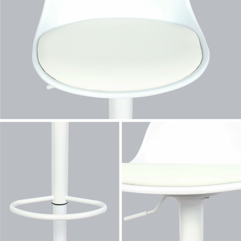 Lot de 2 tabourets de bar réglables 61.5/83.5cm - noah - simili cuir blanc - hauteur réglable. Repose-pieds