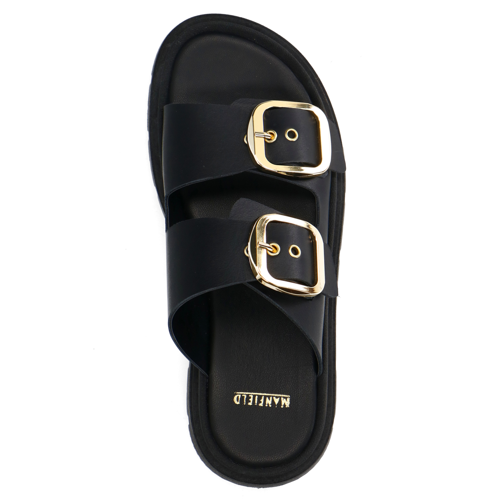 Zwarte leren slippers met gesp