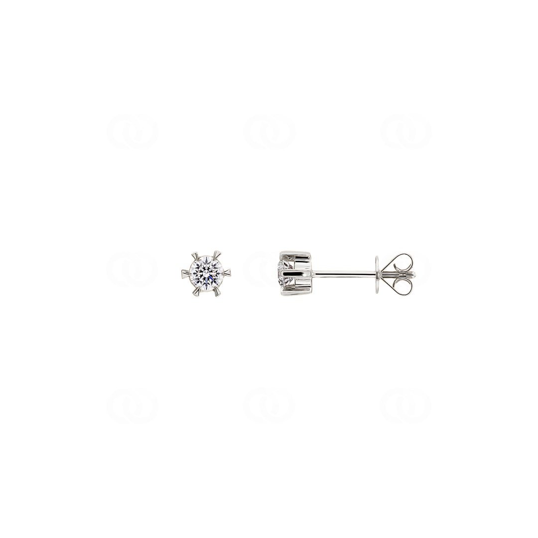 0.10 Karat Solitär Diamantohrstecker 750/18 K Weissgold in 6-Griff