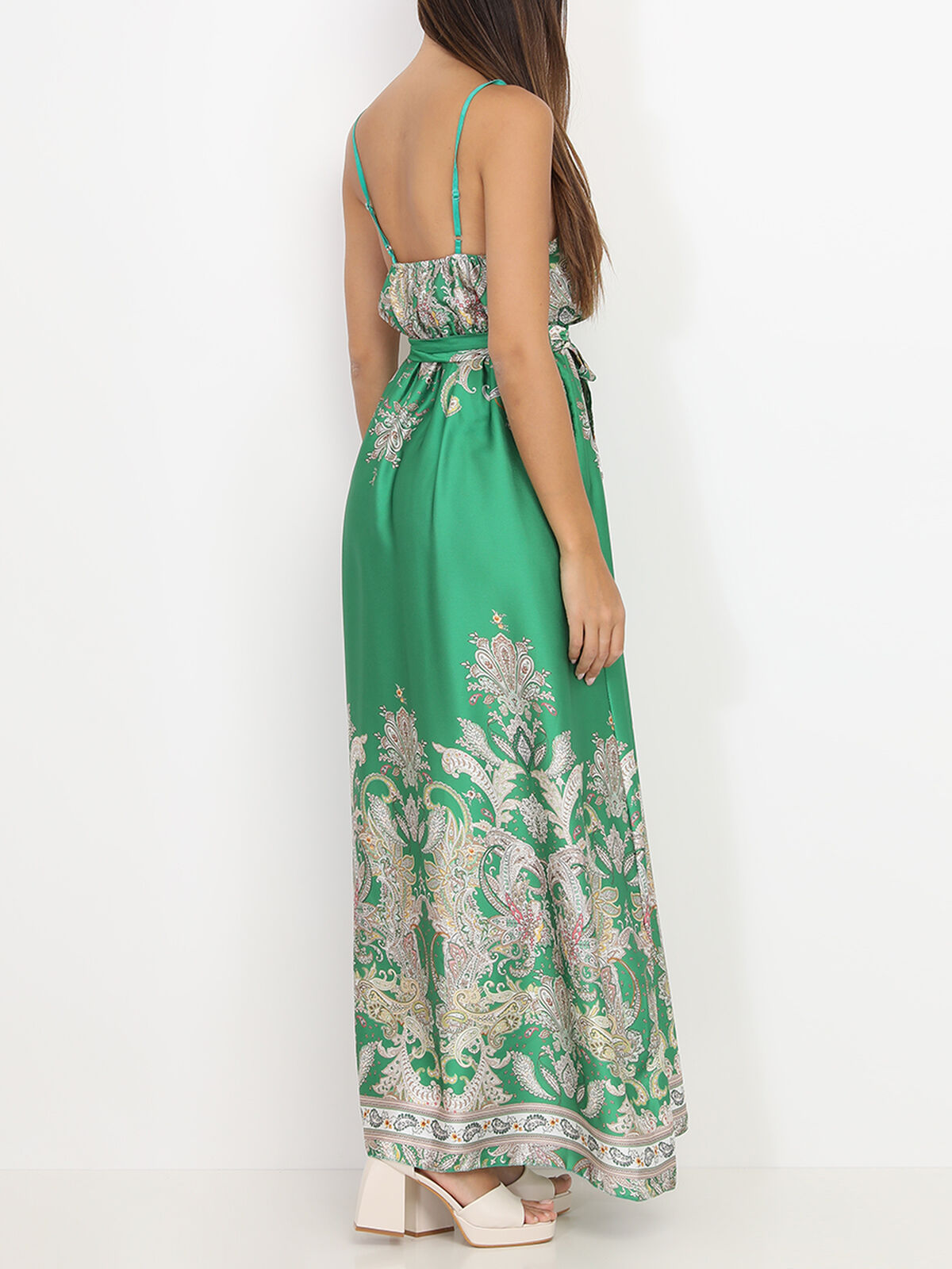 Robe portefeuille fendue à motif cachemire- Vert