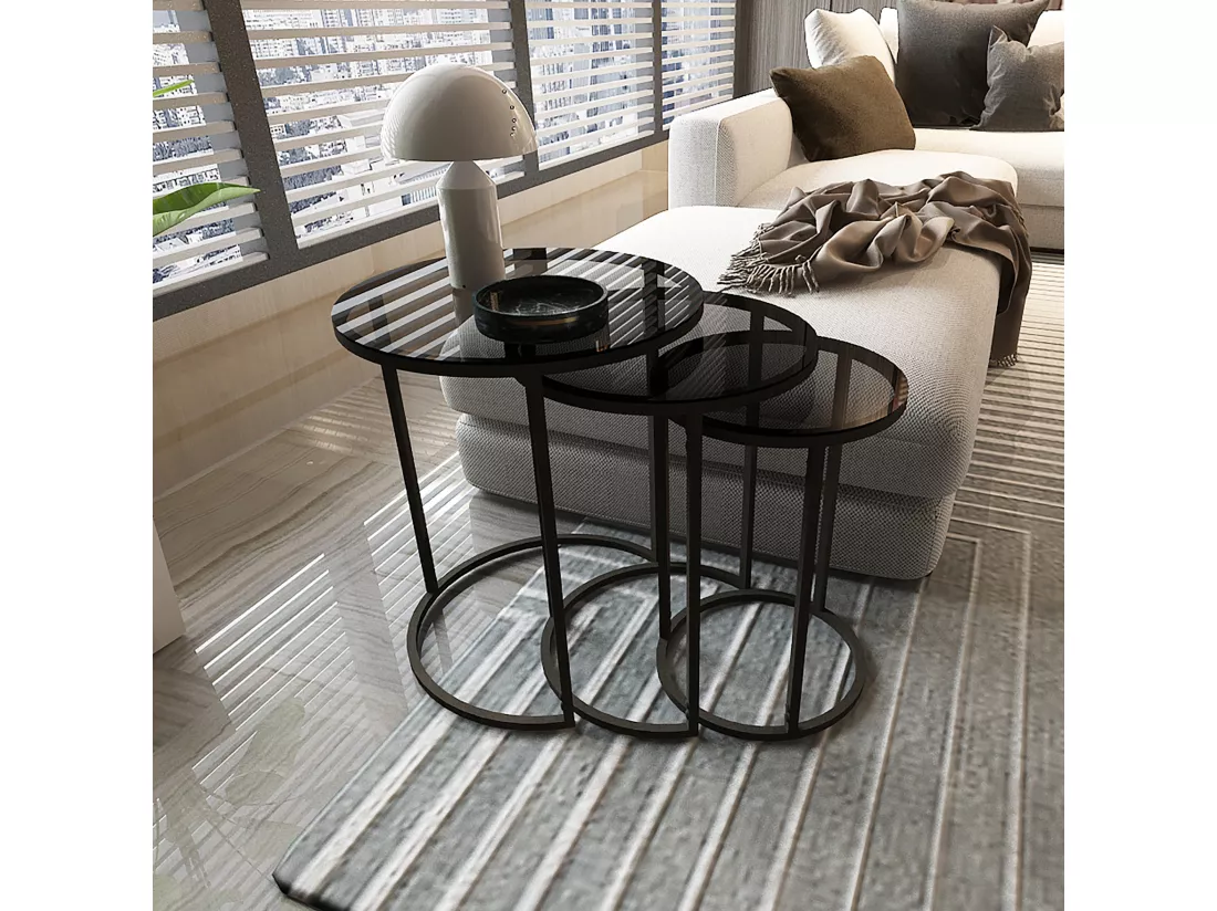 Set de 3 tables d'appoint Kyyjärvi rondes gigognes noir transparent [en.casa]