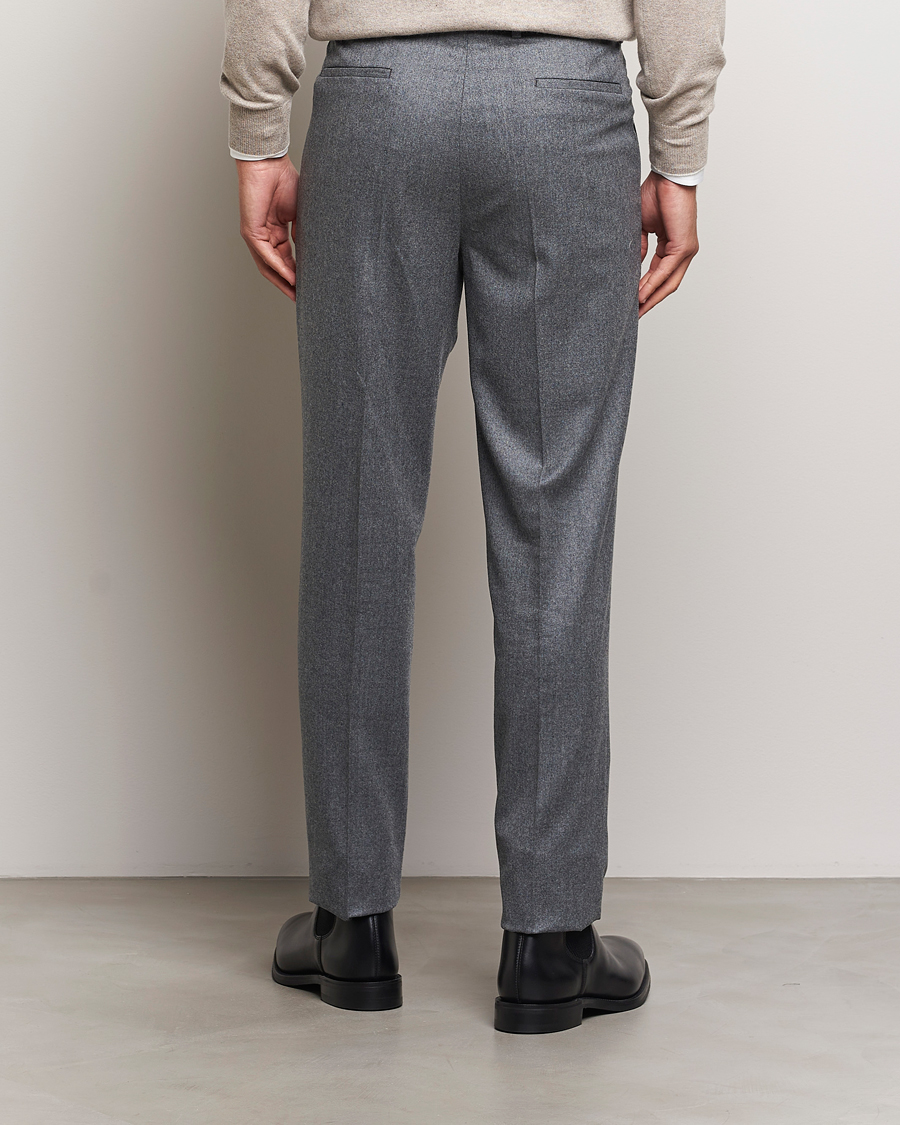Brunello Cucinelli Slim Fit Pleated Flannel Trousers Grey Melange