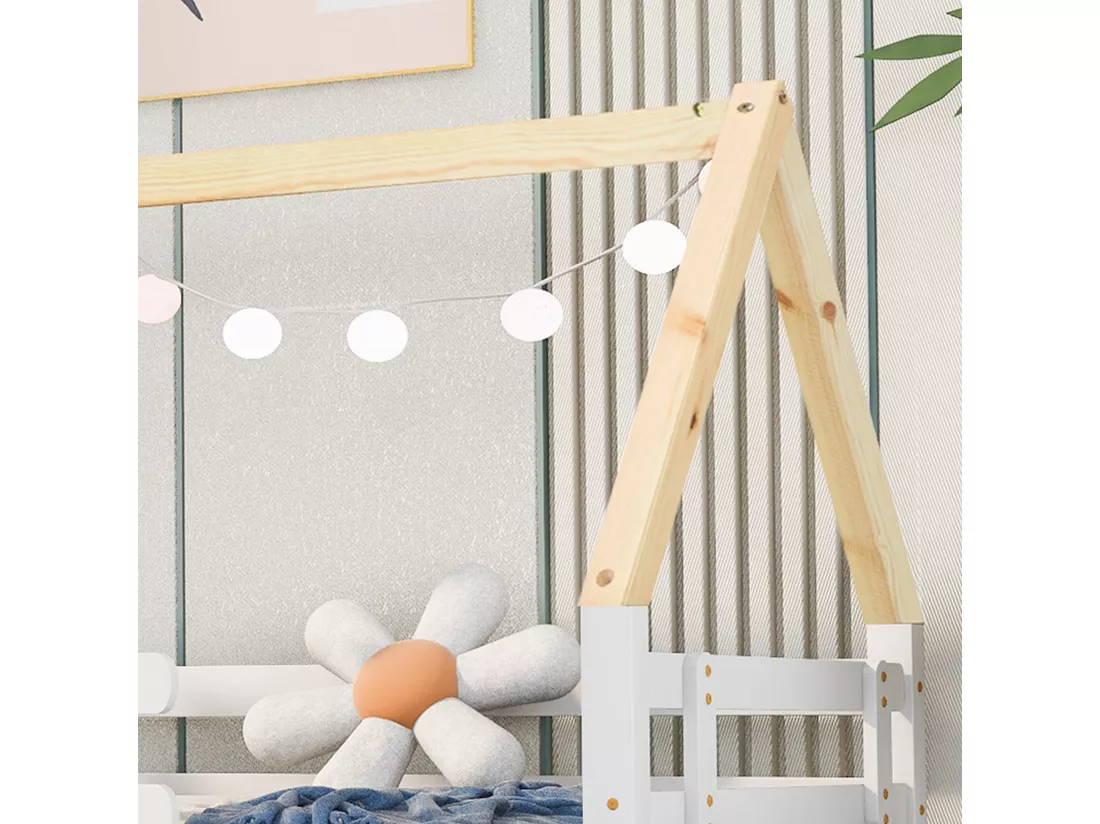 Lit gigogne 90x200cm avec sommier à lattes - lit cabane en bois massif - Blanc