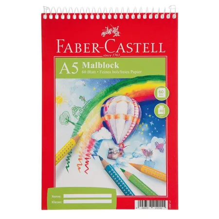 Faber Castell Malblock mit Kopfspirale, 60 Blatt je Zeichenblock, DIN A5, 5 Stück