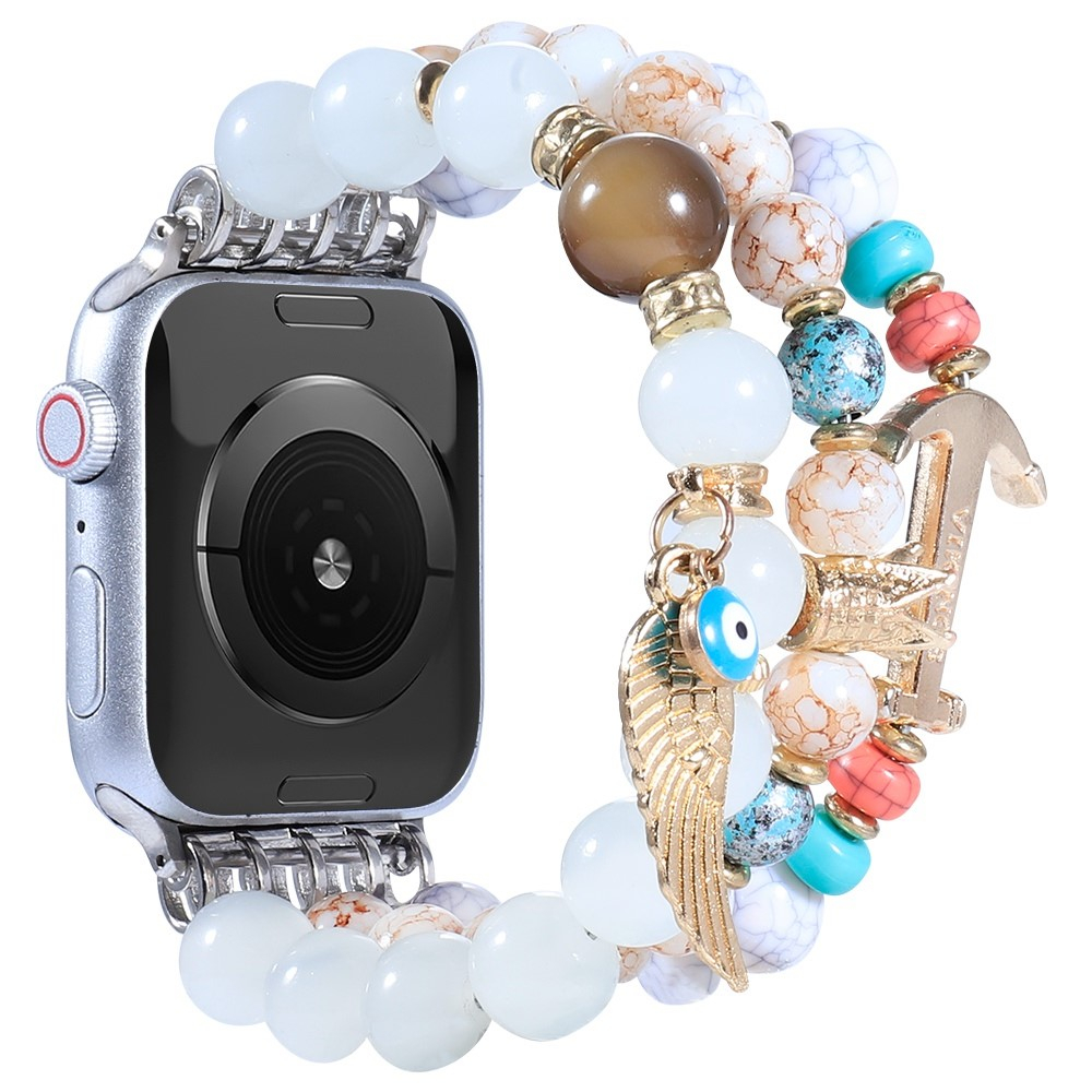 Apple Watch (42/41/40/38 mm) Elastisches Perlen Ersatz Armband (Gelenkumfang: 185-220mm) - Weiss