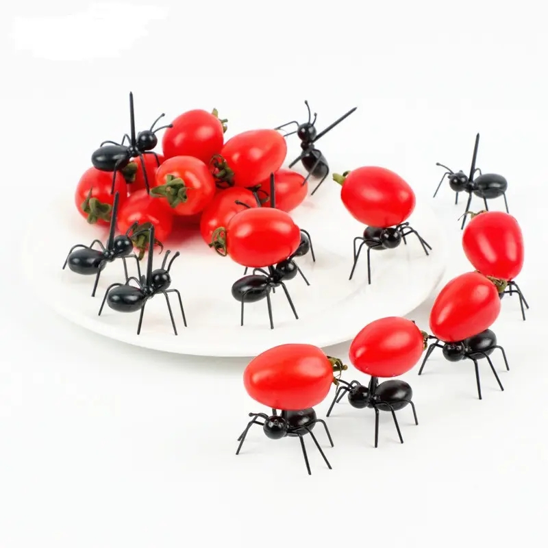 (12er Set) Lustige Obst Gabeln Sticks Häppchen Zahnstocher Party Dessert Picks - Ameise