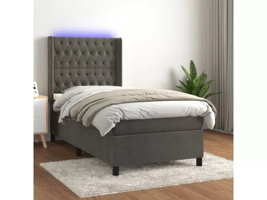 Sommier tapissier et matelas et LED Gris foncé 90x190cm Velours