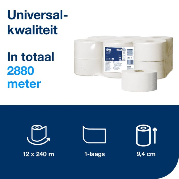 Tork 110163 T2 Toiletpapier jumbo mini Advanced 1laags wit 240 mtr x 10 cm pak à 12 rol (110163)