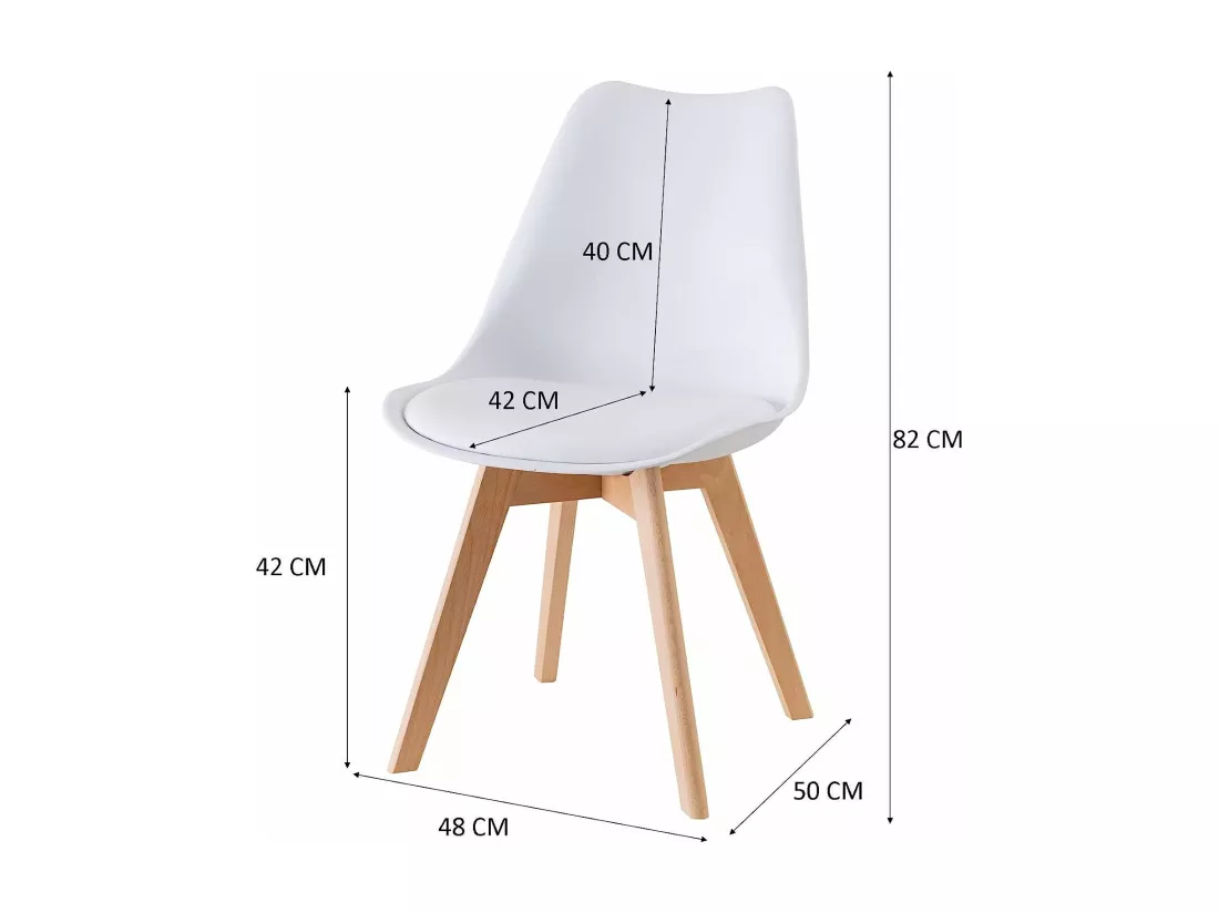 Lot de 4 chaises - Blanc - Chaise Scandinave - Pieds en bois (4 chaises dans un colis)