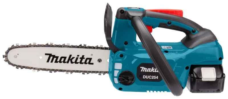 Makita DUC254PT4J 18 V Tophandle kettingzaag 25 cm  (4x5.0 Ah) en duo snellader, in mbox