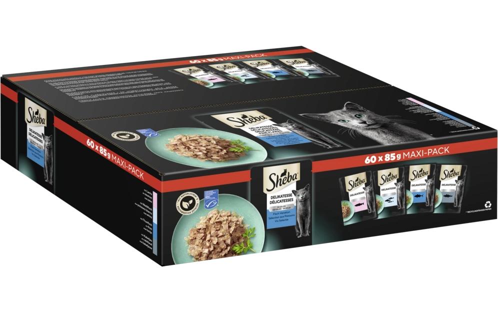 Nassfutter Delikatesse Gelee Fisch Variation, 60 x 85gAlleinfuttermittel für ausgewachsene Katzen